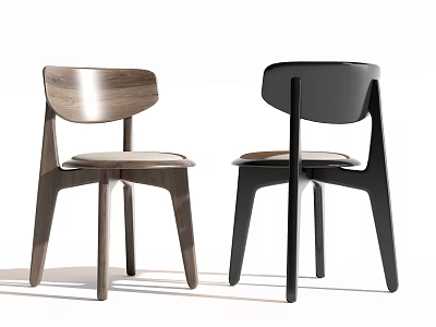 Modern Dining Chairs In Walnut And Black With Sleek Backrest And Seat Cushion 3d model