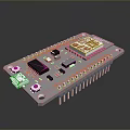 Computer Circuit Board Featuring Integrated Microcontroller Chip And Metal Pins 3d model
