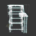 Wooden Multi Level Stairs Structure With Platform Ladder And Support Beams 3d model