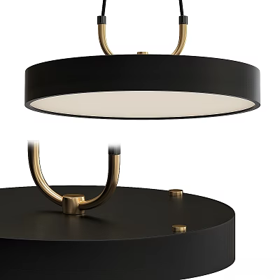 Modern Black Gold Chandelier Design With Circular Shade And Golden Metal Rings 3d model