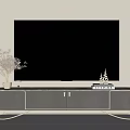 Modern TV Stand With Marble Top And Metal Legs Decorated By Vase Books And Figurine