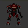 Detailed Red Mech Robot With Armored Body And Golden Accents