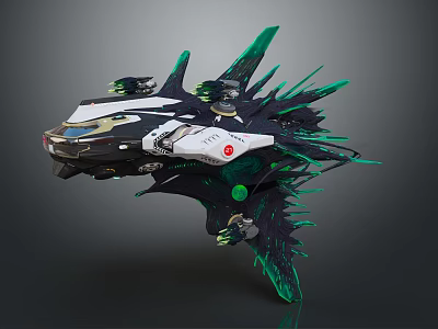 Futuristic Sci Fi Aircraft With Sleek Mechanical Design And Green Accents 3d model