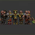 Various Fantasy Characters And Creatures In Colorful Outfits With Armor And Weapons