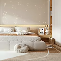 Modern Bedroom Interior Design With Starry Lights Background Wall Wooden Headboard And Soft Rugs