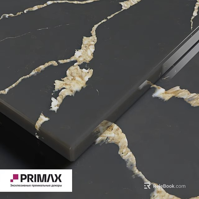Dark Stone Decorative Component With Golden Veins And Smooth Surface 3d model 