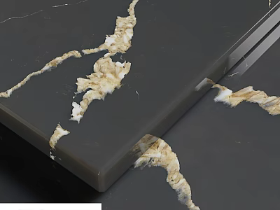 Dark Stone Decorative Component With Golden Veins And Smooth Surface 3d model