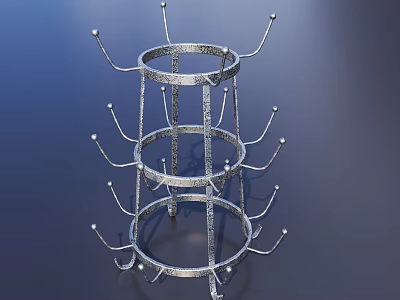 Stainless Steel Multi Tier Kitchen Utensil Hanging Rack With Hooks For Cookware 3d model