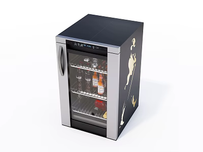 Mini Fridge with Transparent Glass Door for Beverages Storage Black and Silver Design 3d model