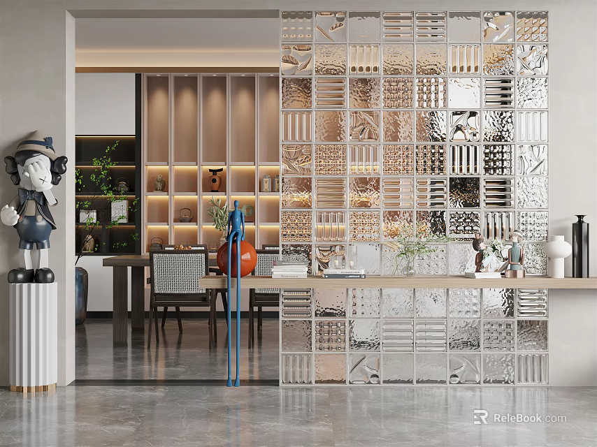 Modern Glass Partition With Geometric Patterns In Contemporary Interior And Decorative Elements 3d model 