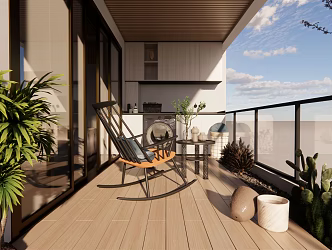 Modern Balcony Rocking Chair Washing Machine Green Plant 3d model