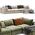 Modern Green Velvet Sectional Sofa with Comfortable Pillows and Throw Blanket