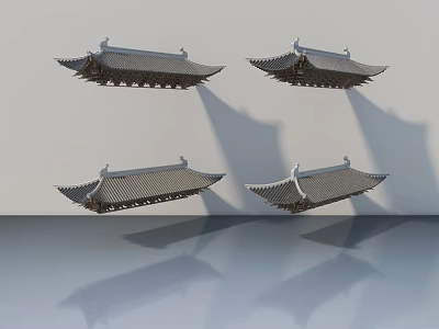 Traditional Chinese Roof Inspired Sofa And Coffee Table Set With Grey Finish Reflective Surface 3d model
