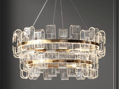 Modern Elegant Chandelier with Circular Metal Frame and Transparent Glass Layers 3d model