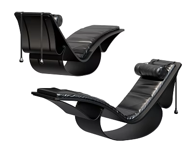Modern Black Leather Chaise Lounge With Curved Frame And Comfortable Cushion 3d model