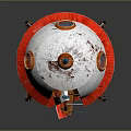 Vintage Red And White Rocket Model With Spiked Top Open Door And Metal Legs