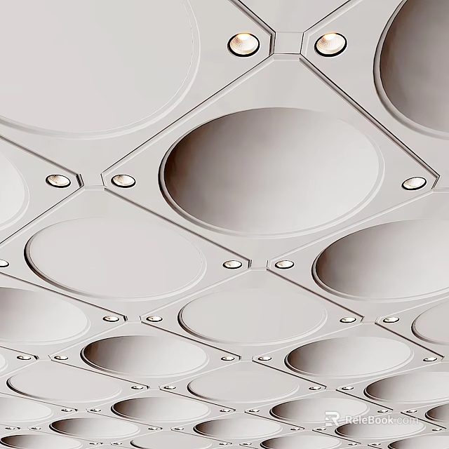 Modern White Ceiling Design With Circular Recessed Panels And Lighting Elements 3d model 