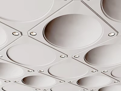 Modern White Ceiling Design With Circular Recessed Panels And Lighting Elements 3d model