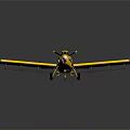 Yellow Small Single Engine Aircraft With Blue Stripes Propeller Wings On Dark Background 3d model