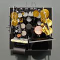 Miniature Drum Set Model With Drums Cymbals And Metal Stands