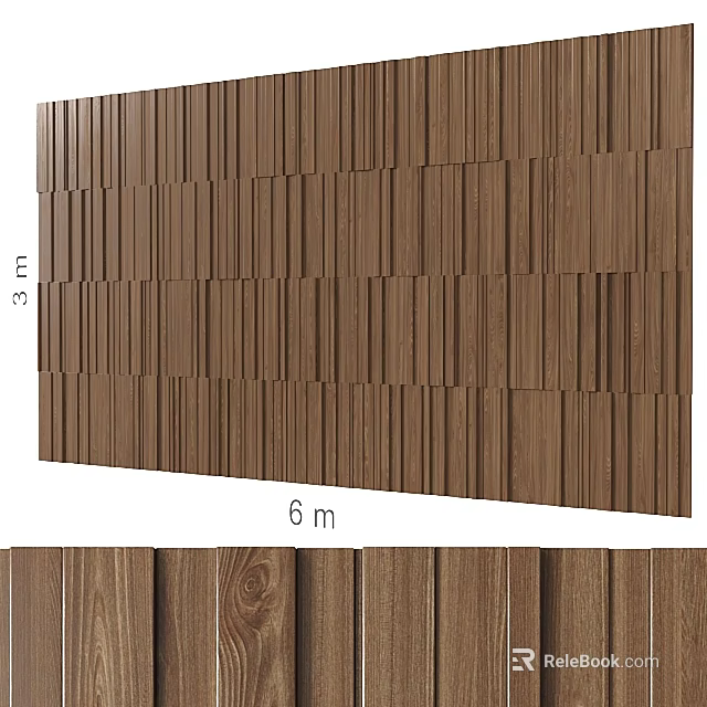 Wooden Wall Panel With Vertical Slats Design For 6 Meters Length Interior Decor 3d model 