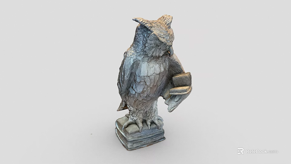 Detailed Decorative Owl Statue Holding Open Book On Book Shaped Base 3d model 