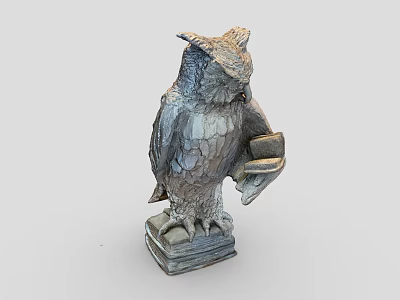 Detailed Decorative Owl Statue Holding Open Book On Book Shaped Base 3d model