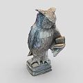 Detailed Decorative Owl Statue Holding Open Book On Book Shaped Base