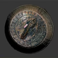 Ancient Lidded Earthenware Jar With Greenish Blue Glaze And Striped Surface Texture