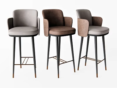 Modern Upholstered Bar Stools With Armrests Three Colored Gray Brown Gray Tall Black Metal Legs 3d model