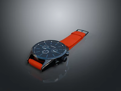 Stylish Modern Watch with Black Dial Orange Strap and Metal Case 3d model