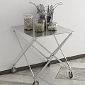 Stainless Steel Folding Coffee Table With Wheels And Coffee Cup Croissant Jars