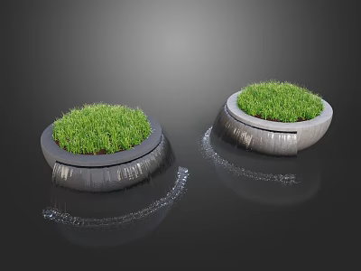 Garden Decorative Ornaments With Circular Containers Green Grass And Water Ripples 3d model