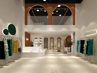 Modern Clothing Store Interior With Arched Design Colorful Apparel And Lighting 3d model