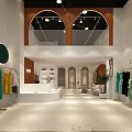 Modern Clothing Store Interior With Arched Design Colorful Apparel And Lighting