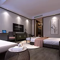 Luxurious Hotel Room Interior With Large Bed White Bedding Decorative Wall And Patterned Carpet