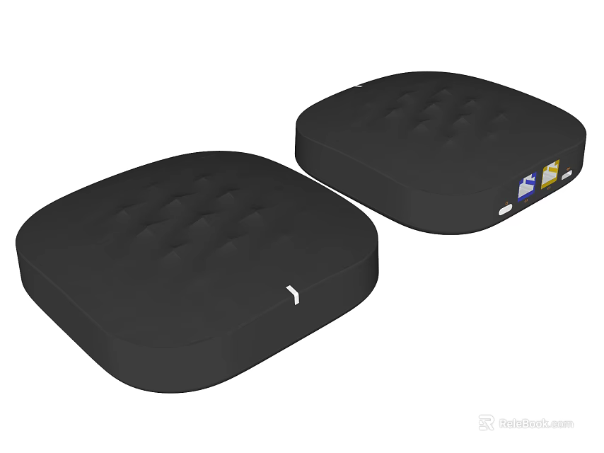 Two Black Square Mini Desktop PCs With Compact Design And Colored Interface Labels 3d model 