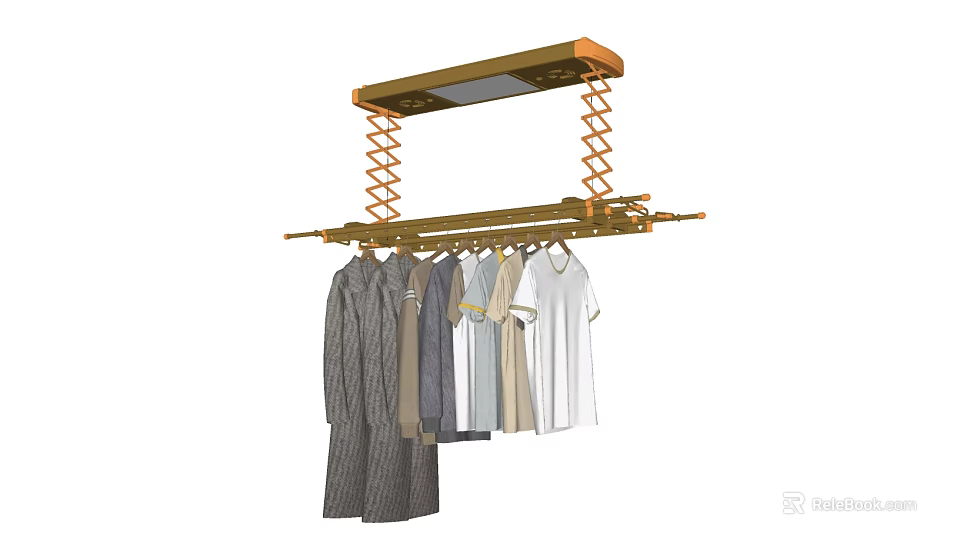 Golden Spring Loaded Clothes Hanger with Light Hanging Multiple Clothes 3d model
