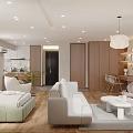 Modern Apartment Interior With Open Design Living Room Sofa Bedroom Wooden Floor And Hanging Lamp