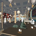 Modern Restaurant Interior With Customers Dining Staff Service And Decorative Lighting