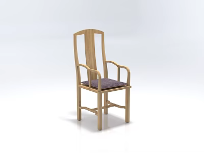 Wooden Dining Chair With Armrests Straight Back Design And Dark Fabric Seat Cushion 3d model