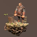 Medieval Male Characters With Sapling And Tree Stump On Rocky Natural Platform