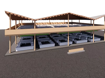 Outdoor Wooden Platform Structure With Open Roof And Square Planter Troughs Underneath 3d model