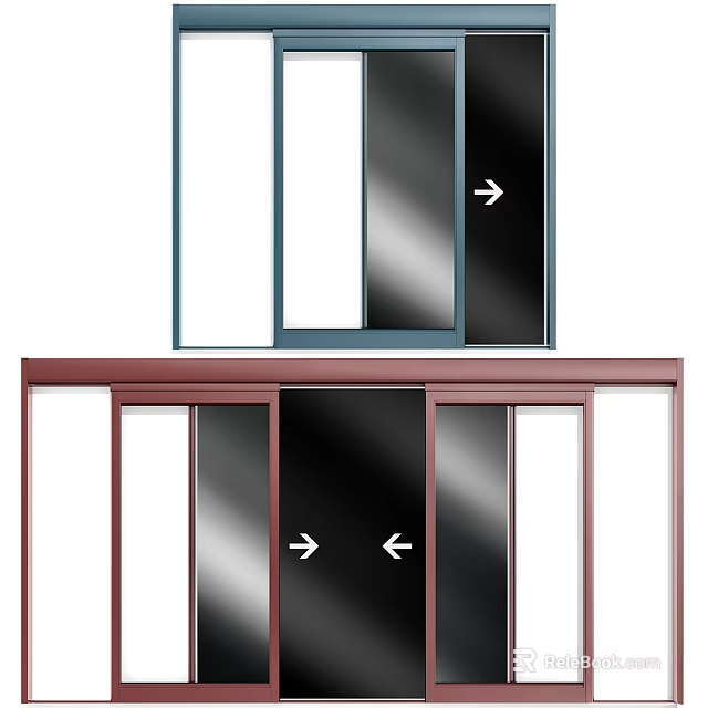 Modern Interior Swing Door With Glass Panels And Wooden Frame Design 3d model 