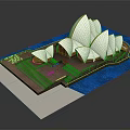 Sydney Opera House Architectural Model With White Shell Roof Wooden Base And Blue Water