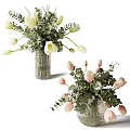 Decorative Glass Vase With White Pink Tulips And Fresh Eucalyptus Leaves