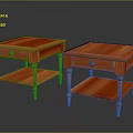 Two Red Wooden Side Tables With Drawers And Lower Shelves For Living Room