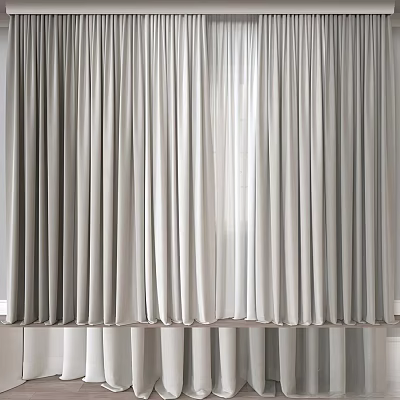 Gray Modern Curtains With Draped Pleated Design For Home Window Interior Decor 3d model