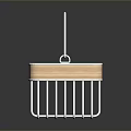 White Metal Household Storage Basket With Wooden Accent And Handle