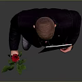 Businessman Standing In Formal Suit Holding Single Red Rose And Blank White Paper
